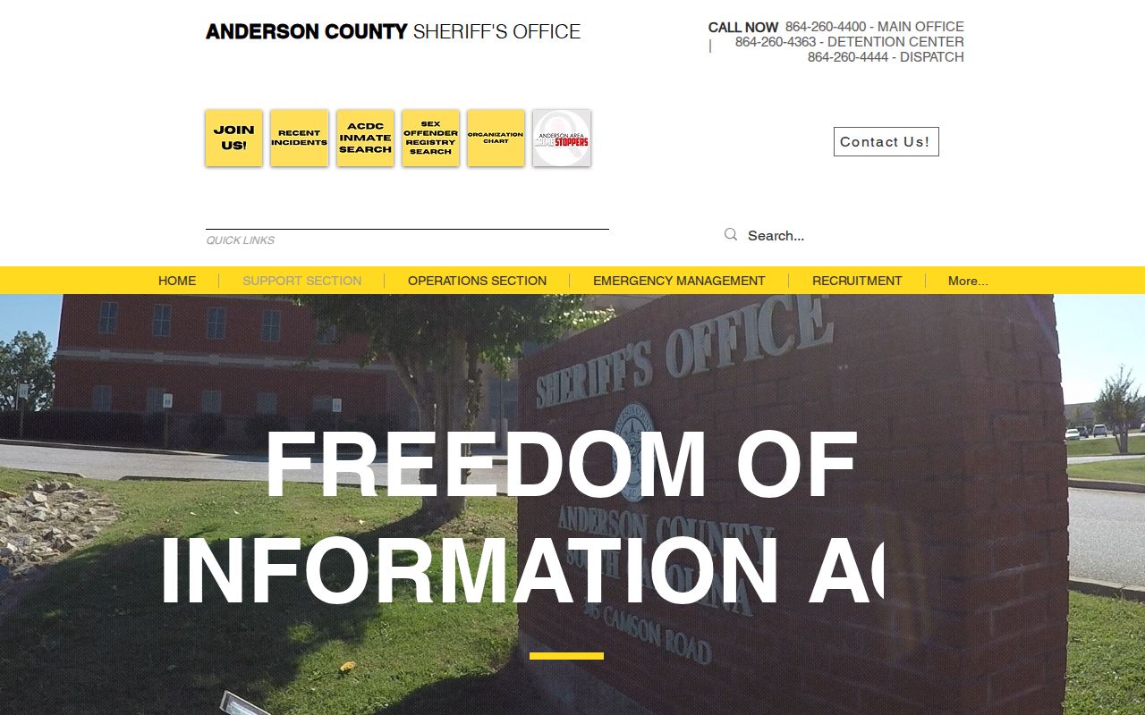 Anderson County Sheriff's Office FOIA booking and release records page