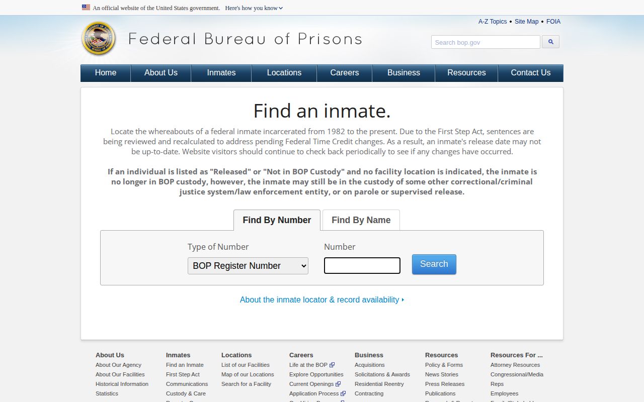 Federal BOP release lookup for an Anderson County federal prisoner